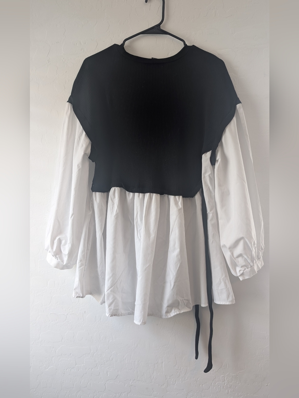 Shein Mock Layered Black And White Peplum Blouse Size L